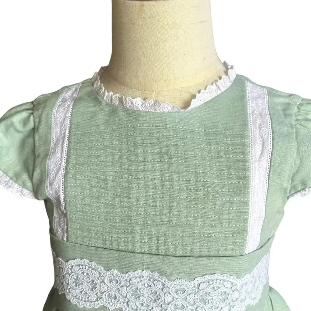 Coconut by Corte Inglés Mint Linen Lace Dress EUC 5T
